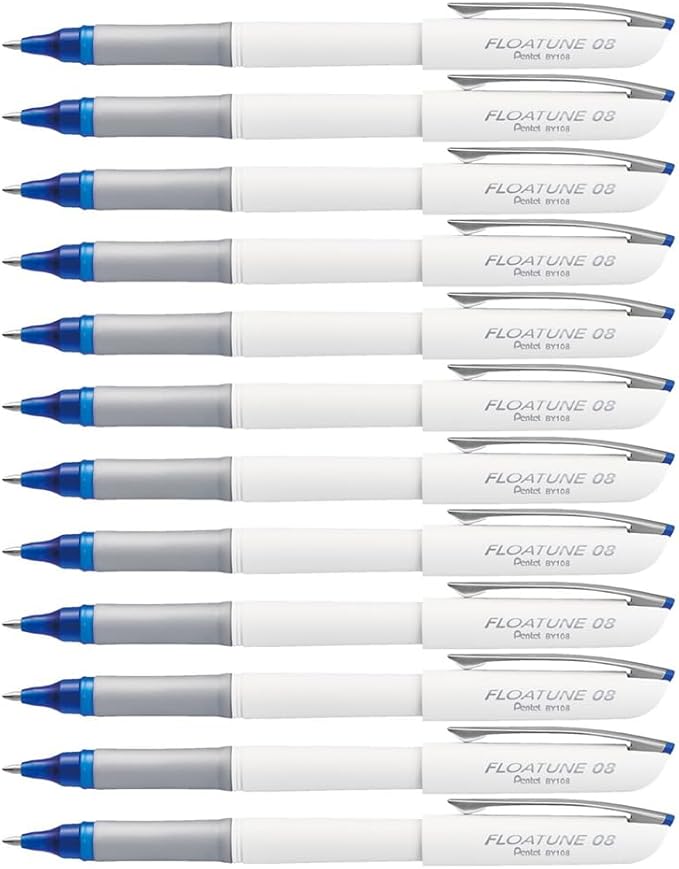 Pentel Floatune Rollerball, 0.8mm Medium Line, Blue Ink, 12 Pack