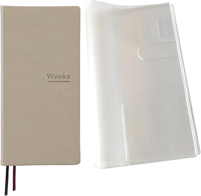 A6 Weekly Planner Undated Weeks Portable Size Organizer Appointment PU Leather Journal Pocket Notebook (Beige with cover)