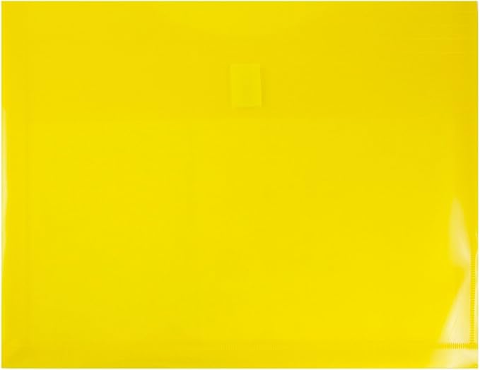 JAM PAPER Plastic Expansion Envelopes with Hook & Loop Closure - Letter Booklet - 9 3/4 x 13 with 1 Inch Expansion - Yellow - 12/Pack