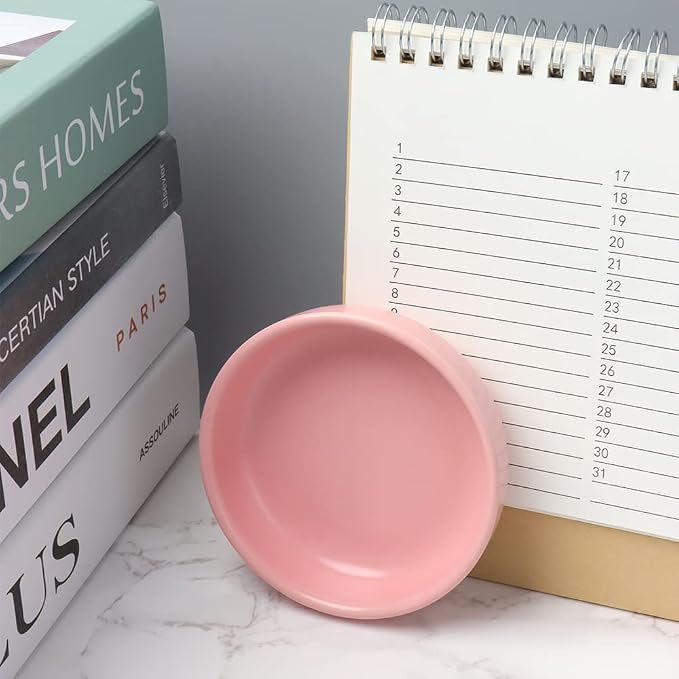 MEI YI TIAN Small Ceramic Paperclip Holder for Desk, Round Paper Clip Holder Push Pin Organizer Macaron Pink Paper Clip Dispenser Desktop Organizer Cute Storage Plate Desk Accessories