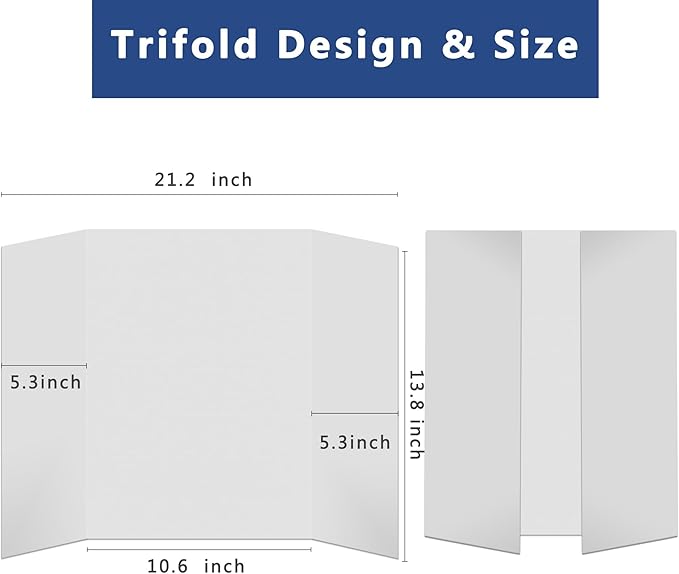 Rsgift 4 Pcs Small Tri-fold Poster Boards with Double Sided Tapes and Cardboard,21.2x13.8 inches,Corrugated Presentation Boards, Display Boards for School Project,Exhibitions,Business Presentation