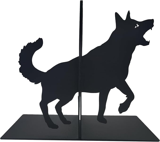 ENCIMART Dog Book Ends Decorative for Shelves, Black Metal Bookend Supports for Heavy Books, Book Stoppers for Home Office Desktop Organizer for Men and Book Lovers Gift