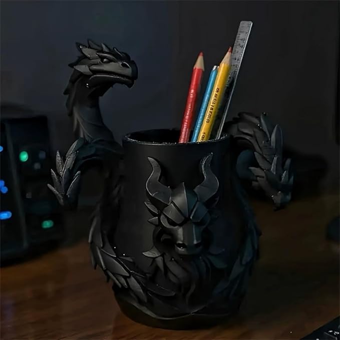 Mamarmot Gothic Three-Headed Dragon Makeup Brush Cup Storage Organizer, 3D Printed Cool Design, Office Supplies Desk Base, Desktop Decorative Holder for Men Women Gift (Three-Headed Dragon)