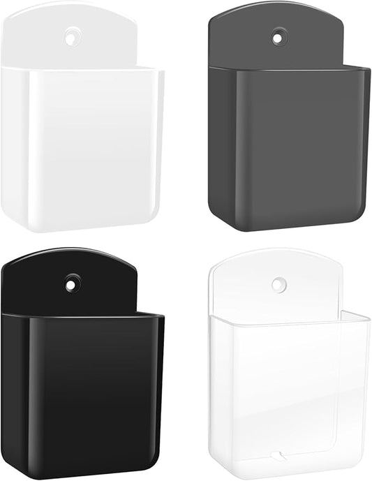 4 PCS Remote Control Holders Wall Mount, Self Adhesive TV Air Conditioner Remote Control Holder, Wall Mount Storage Holder Organizer Wall Pen Holder for Home Office School (Black White Gray Clear)