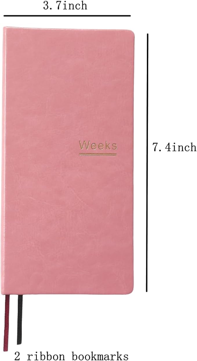 A6 Weekly Planner Undated Weeks Portable Size Organizer Appointment PU Leather Journal Pocket Notebook (Pink with cover)