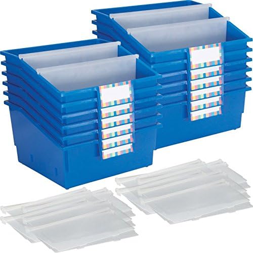 Really Good Stuff 12-Pack Single-Color Picture Book Classroom Library Bins with Dividers