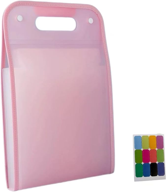 Translucent Vertical Accordion File Folder,13 Pockets Expanding File Organize with Labels,A4 Letter Size Document Receipt Organizer Accordion Filing Folder for School, Home,Office.(Pink)