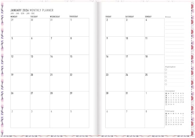 Letts of London® 2026 Morocco Weekly/Monthly Planner, 12 Months, January to December, A5 Size, 8.25" x 5.875", Sewn Binding, Matte-Laminated Hard Cover, Multilingual, Pink (C082494-26)