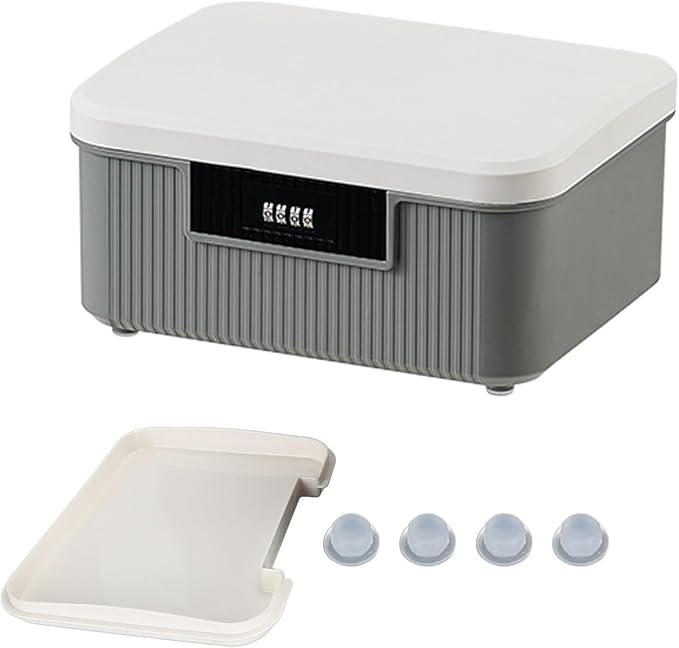 Lockable Storage Container Bin with Combination Lock - 2.3 Gallon Capacity Organizer Box & Plastic Trunk for Office/Home Security | Heavy Duty ABS Storage Box, White&Grey