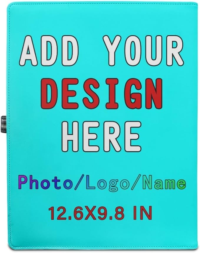 Professional Padfolio with Clipboard, Business Resume Portfolio Folder, Leather Notepad Portfolio Organizer with Logo Text Picture, Cyan