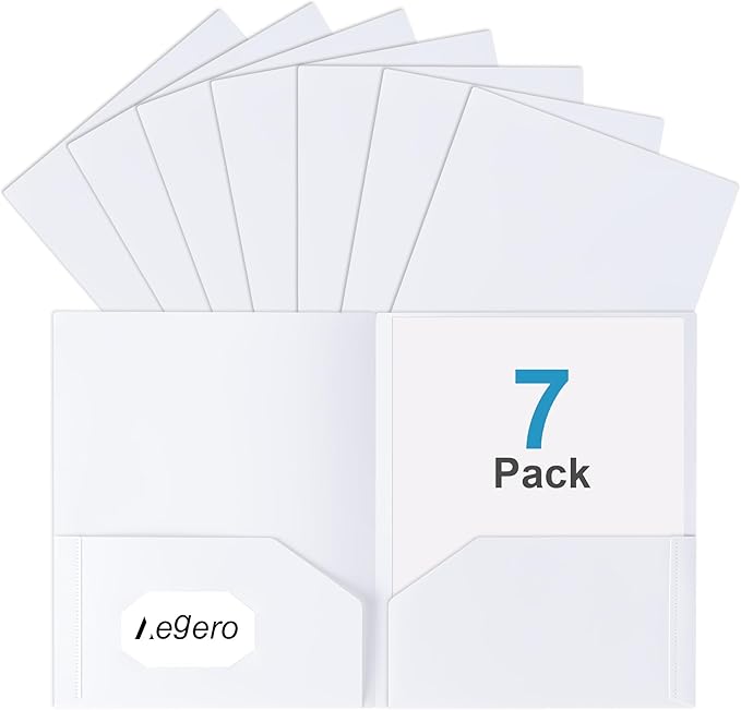 Aegero Plastic Folders with Pockets (7 Pack, Officewhite), Durable Heavy Duty File Folders with Business Card Slot, 2-Pocket Folder for Schoolwork & Office,Letter Size