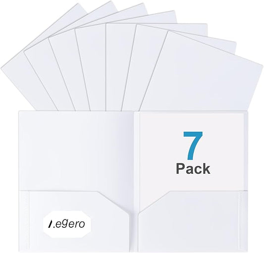 Aegero Plastic Folders with Pockets (7 Pack, Officewhite), Durable Heavy Duty File Folders with Business Card Slot, 2-Pocket Folder for Schoolwork & Office,Letter Size