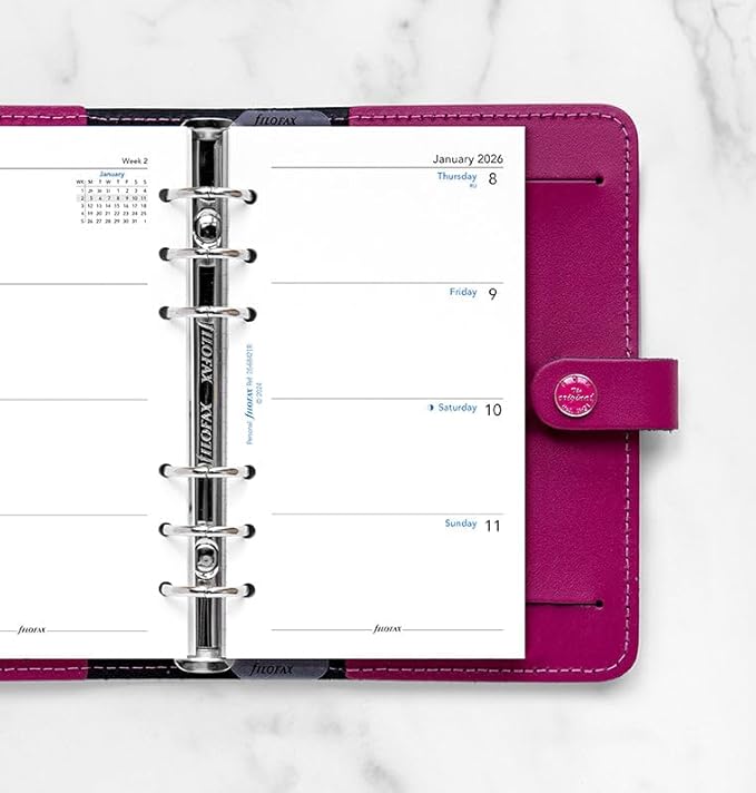Filofax Calendar Diary Refill, Personal/Compact Size, Week-to-View, White Paper, Unruled, English, 2026 (C68421R-26)