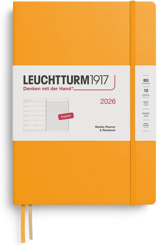 LEUCHTTURM1917 - Weekly Planner & Notebook 2026, Hardcover, Composition (B5), Ruled, Rising Sun (Jan 1 - Dec 31, 2026)