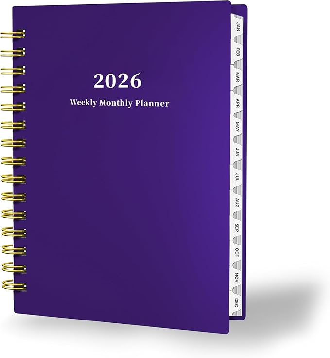 Ymumuda 2026 Planner, Daily Weekly and Monthly Planner，Jan 2026 - Dec 2026, 8.4" x 6.3", 2026 Calendar Planner Book with Tabs, Spiral Notebook with Inner Pocket for Office Home School Supplies