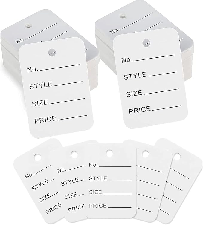 jijAcraft 1000Pcs Price Tags, White Clothing Tag for Retail, Small Kraft Paper Tags for Labeling Price, Size, Number, Writable Price Hangtag for Business Supplies Selling Jewlry, Clothes (1.9" X 1.4")