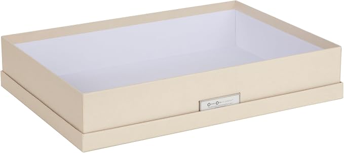 Bigso Sverker Fiberboard Legal/Art Storage Box - Scrapbook Storage Box for Papers, Photos, and More - Durable Keepsake Boxes with Lid and Metal Label Holder - 3.3in x 17.1in x 12.2in - Fawn