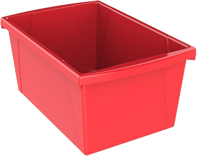 Storex 5.5 Gallon Storage Bin – Plastic Classroom Organizer for Books and Supplies, Red, 6-Pack (61483F06C)