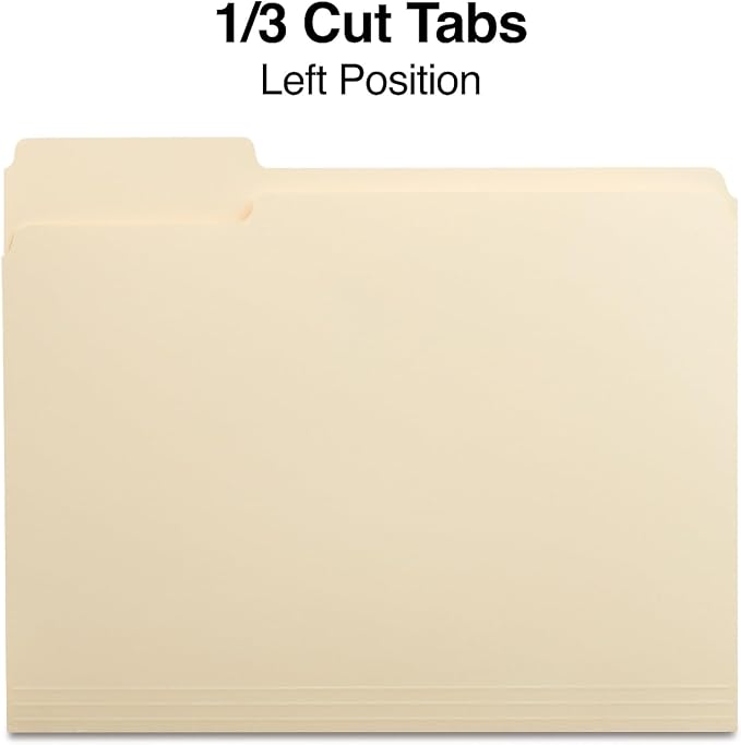 Staples 1/3‑Cut Left‑Tab File Folders, Letter Size, Manila, Durable Paper Stock, 100/Box