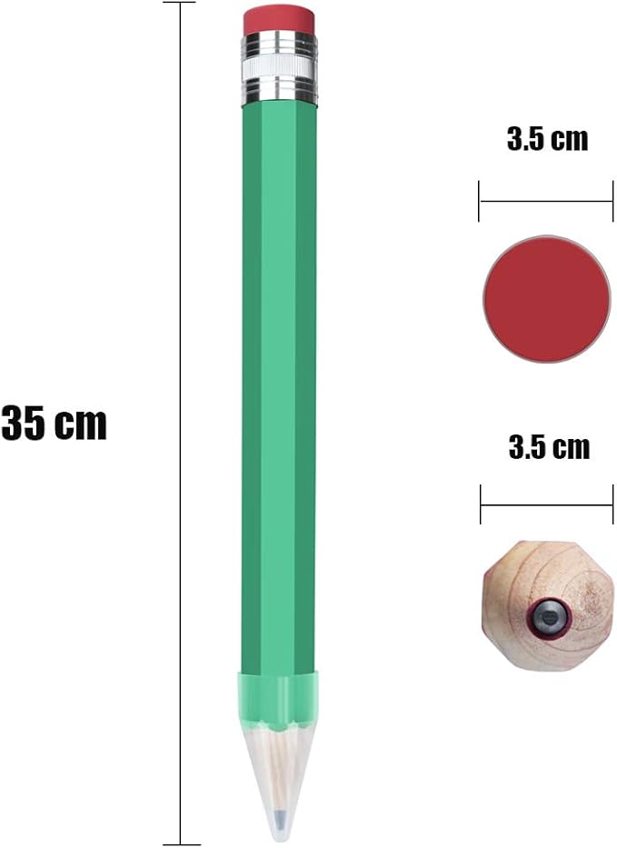 BUSHIBU Giant Pencil, 14 Inch Big Jumbo Pencils, Funny Oversized Huge Comically Large Pencil with Cap for Prop/Gifts/Decor(Green)