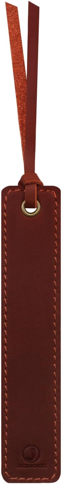 Jack&Chris Genuine Leather Bookmark, Thin Handmade Stitched Bookmarks for Women Men, Classic Style Book Accessories Gifts for Book Lovers Students Writers Readers Teens Adults, Red