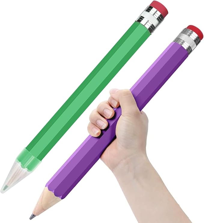 BUSHIBU Giant Pencil, 14 Inch Big Jumbo Pencils, Funny Oversized Huge Comically Large Pencil with Cap for Prop/Gifts/Decor(Green/Purple)