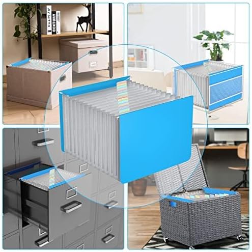 TOPCJ Plastic Expanding Hanging File Folders,12 Expandable Pockets,Multi Color Tabs,Hanging Folders for Filing Cabinet Letter Size,Office Supplies Manilla File Folders 8.5 X 11,Blue