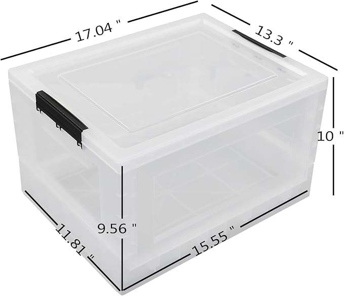 4-Pack 32 Quart Clear Collapsible Storage Box with Lid | Folding storage crate, folds flat for compact storage, see-through design keeps items visible