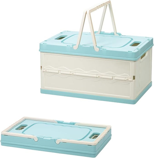BEANGEL Collapsible Storage Crate with Lid and Handle, Foldable Plastic Bin, 7 Gallon, 16.5x11x9 in, for Home, Kitchen, Pantry, and Picnic