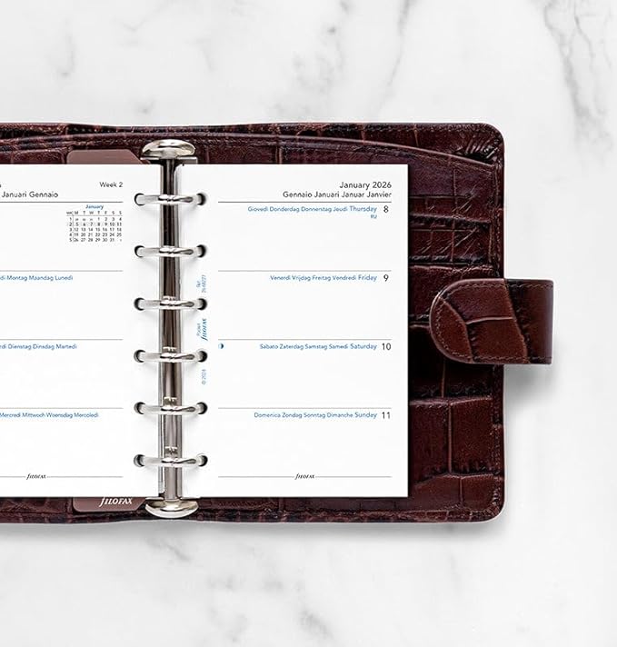 Filofax Calendar Diary Refill, Pocket Size, Week-to-View, White Paper, Unruled, Multilingual: Five Languages, 2026 (C68227-26)