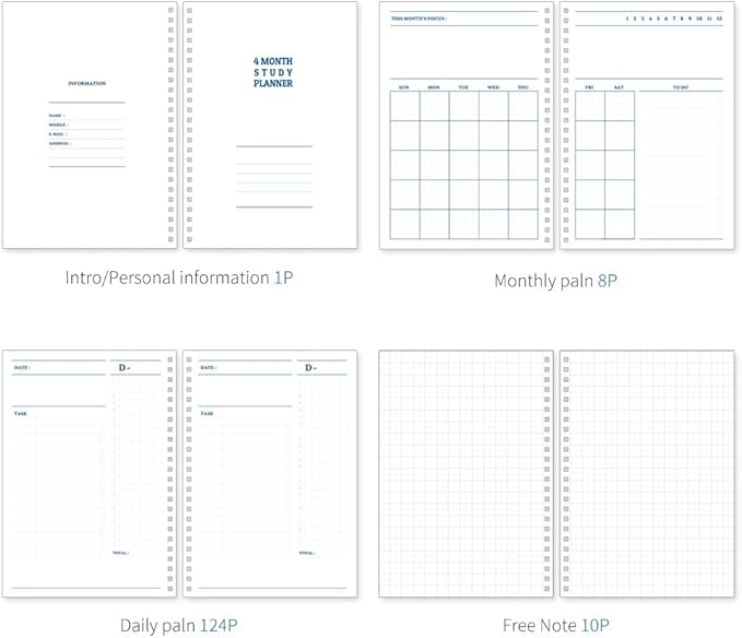 Monolike Checkers 4 Month Study Planner, Green Line - Academic Planner, Weekly & Monthly Planner, Study plan