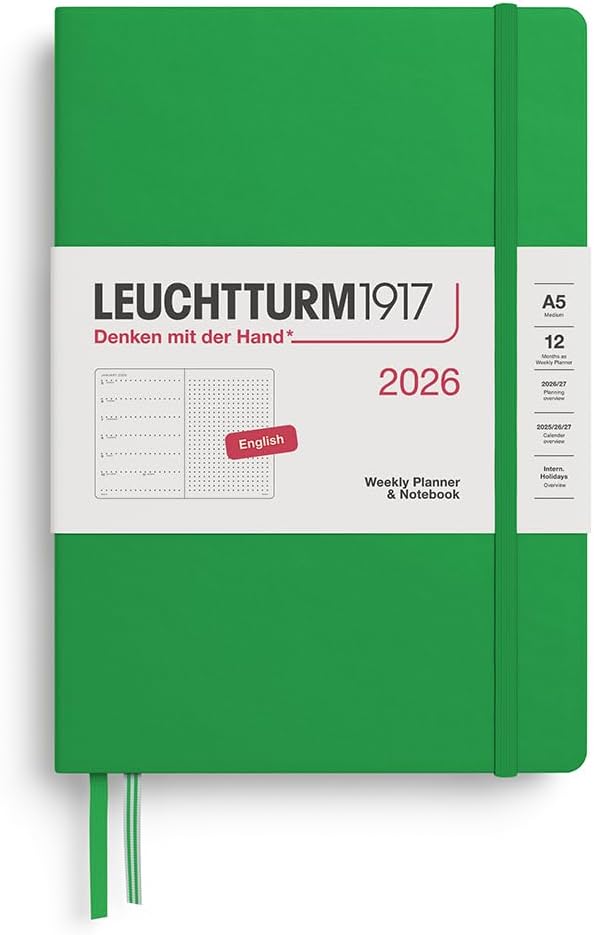 LEUCHTTURM1917 - Weekly Planner & Notebook 2026, Hardcover, Medium (A5), Dotted, Spring Leaf (Jan 1 - Dec 31, 2026)
