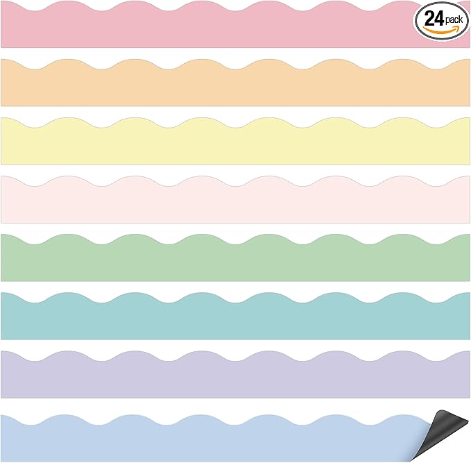 Qeeenar 24 Pcs Magnetic Borders for Classroom Bulletin Board Borders Magnetic Whiteboard Classroom Strips for Office Chalkboard Decoration(Macaron Color)