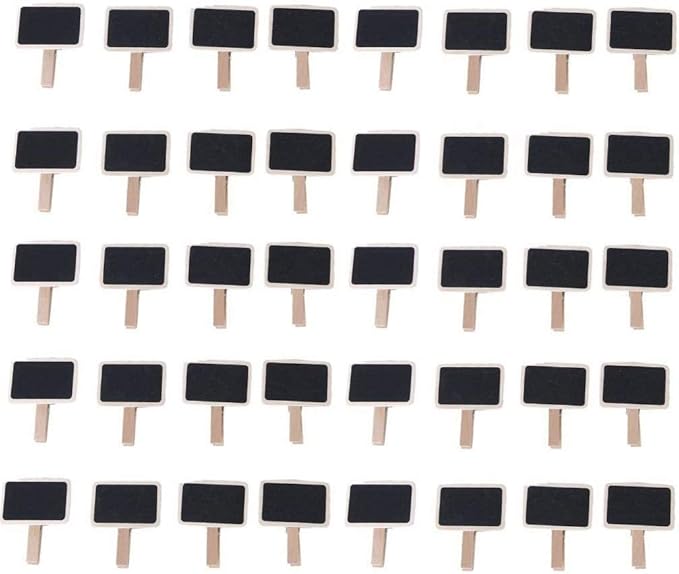 40Pcs 2.36 x 1.58 Inch Wood Mini Chalkboard Clips Wooden Blackboard Clips Photo Price Chalk Board Message Board Tag Signs with Pegs for Memo,Note Taking,Food Label,Wedding Table Number Place Card