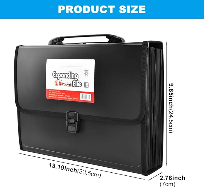 26 Pockets Accordion File Organizer with Lock,Document Organizer with Labels,Fireproof Expanding File Folder Paper Organizer Folder for Letter A4 Files | Receipt and More