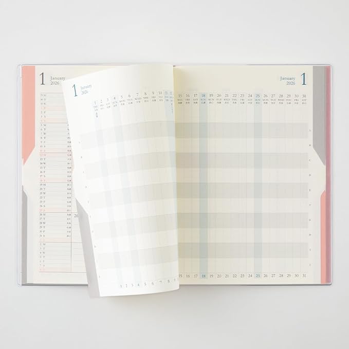 Midori Double Schedule Notebook, 2026, B6, Monthly Limited Edition, Bookmark Included, Progress, Light Pink 22383006 (Starts in October 2025)