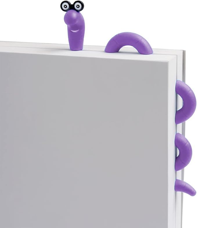 Clip Bookmarks for Kids Students Women and Men - Wally The Bookworm Cool Cute Bookmark and Page Holder Unique Gift Idea - Funny Book Marker and Reading Accessory for Book Lovers (Purple)