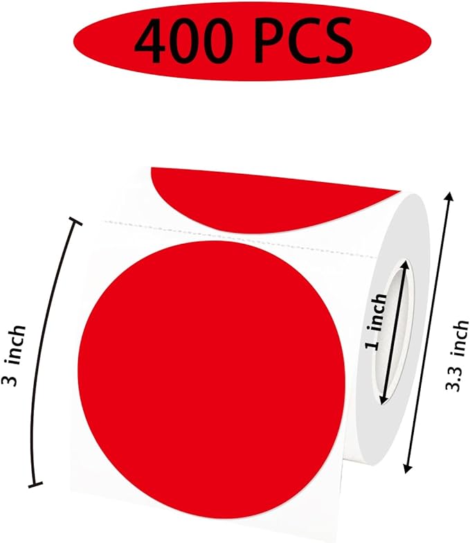 STARLIBOO 3 Inch Round Thermal Sticker Labels, Red Thermal Labels Round, Self-Adhesive Round Direct Thermals Stickers Label, Printer Stickers for Business