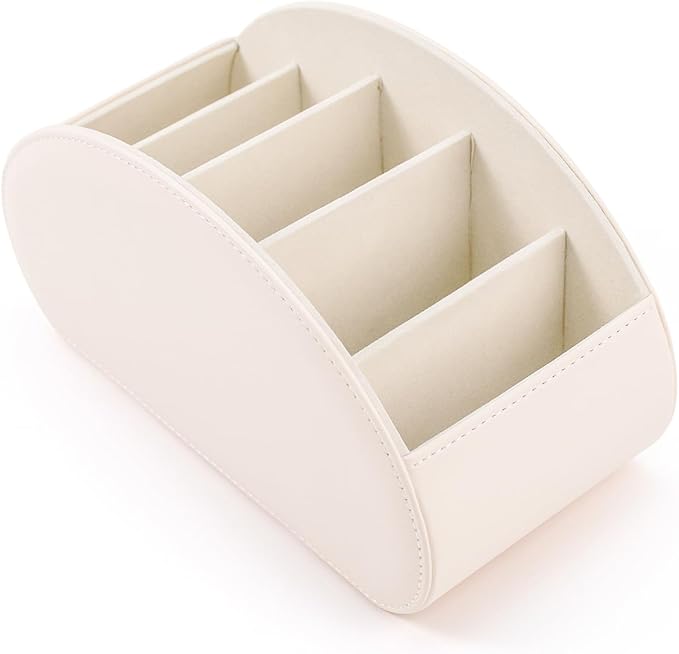 BONNY DODO Remote Control Holders Organizer Box with 5 Compartment PU Leather Multi-functional Office Desk Storage Caddy Store (Begie)