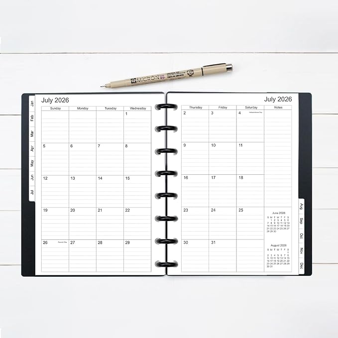 2026-2027 Monthly Planner Refills, Two Pages Per Month,Jan 2026 to Dec 2026, A5 Size,5.8" x 8.25",8-Discbound，2026-2027 Monthly Planner Inserts