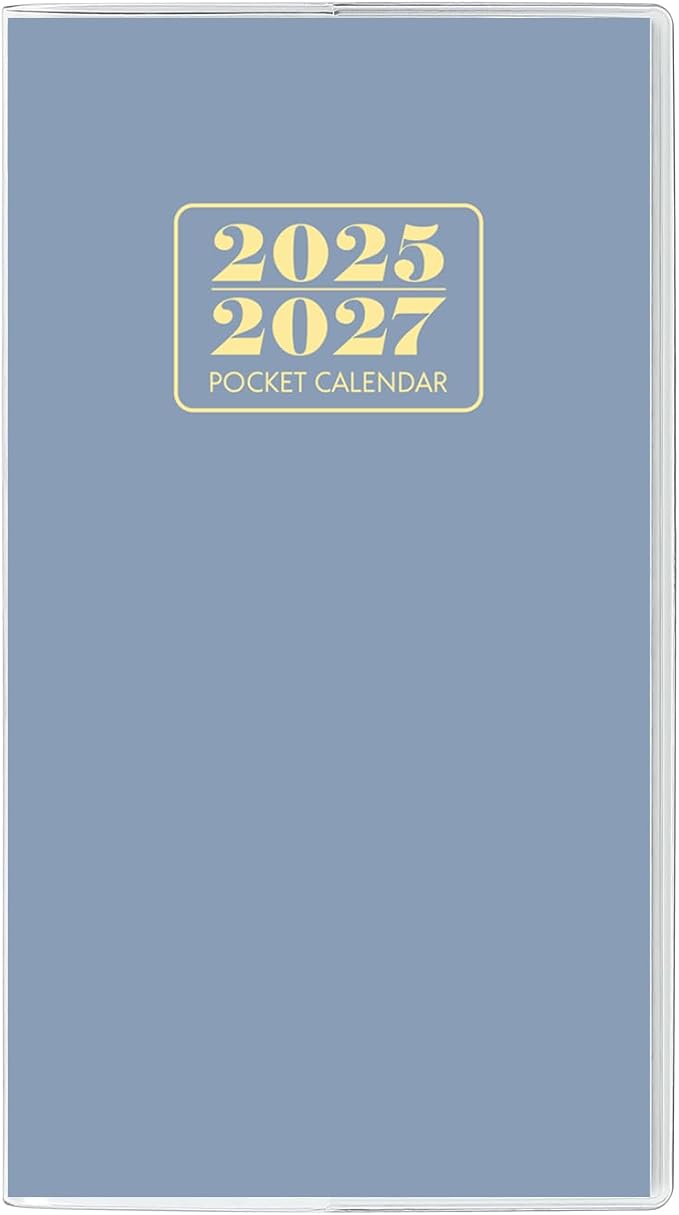Pocket Calendar 2025-2027, Monthly Purse Planner (6.7" x 3.7") Runs from July 2025 to December 2027, Solid Blue Pocket Calendar with PVC Cover for Planning, Organizing, and Office Use