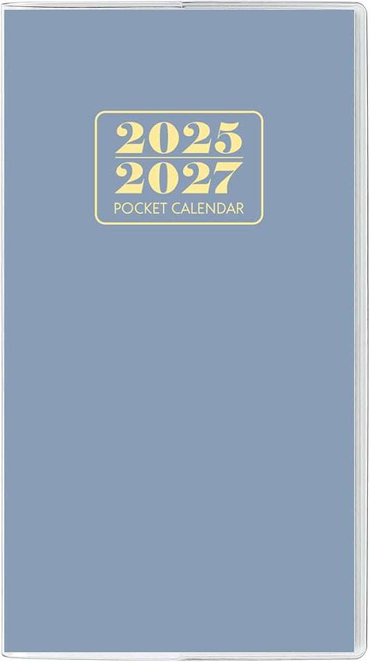 Pocket Calendar 2025-2027, Monthly Purse Planner (6.7" x 3.7") Runs from July 2025 to December 2027, Solid Blue Pocket Calendar with PVC Cover for Planning, Organizing, and Office Use