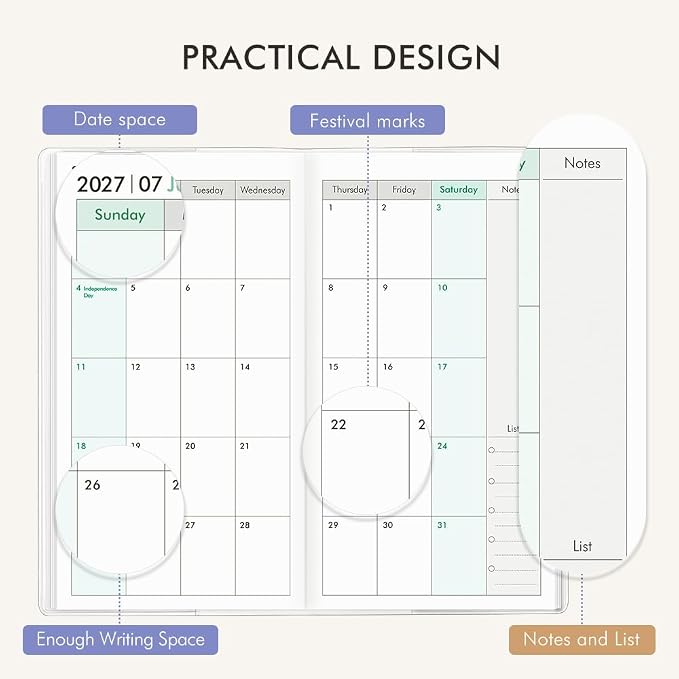 Pocket Calendar 2027-2028 for Purse, Small Pocket Planner 2027-2028 for Purse 3.5×6.5In, 24 Month Organizer from Jan 2027- Dec 2028 Mini Planner with Pvc Cover for Organizing & Planning