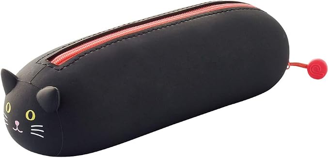 LIHIT LAB PuniLabo Zipper Pen Case/Pouch, Horizontal, 2.5" x 7.9", Black Cat (A7781-3), Pen: 2.5"x 7.9"x 2.4"
