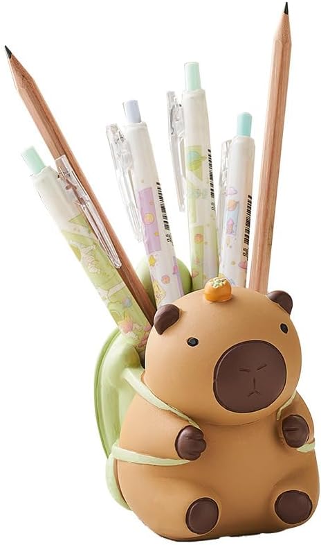 Geluode Capybara with Turtle Resin Pencil Holder, Animal Design Desk Organizer Stationery Pen Holder, Cute and Functional Office Decor, Gift for Capybara Lovers Students