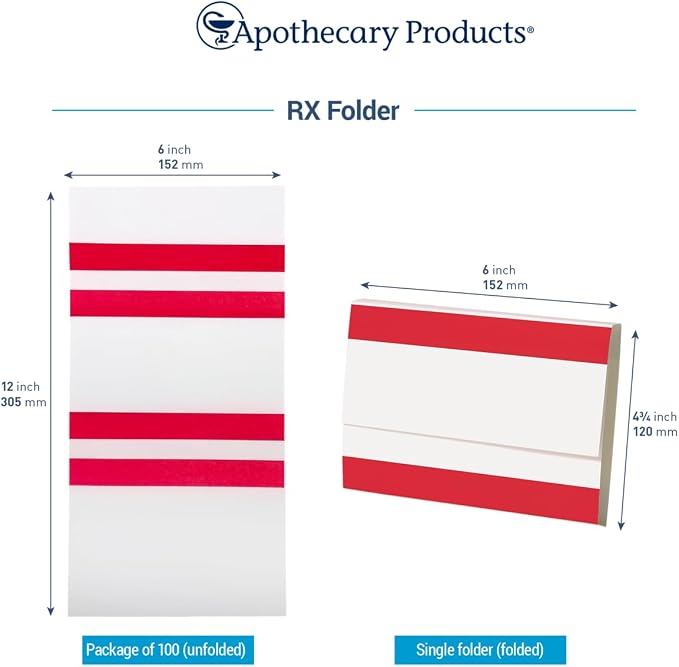 Apothecary Products Heavyweight Extra-Long Double Folder, Extended Document File Organizer, Durable Office and Medical Filing Storage, Color-Coded Record Management, Red, 100 Count