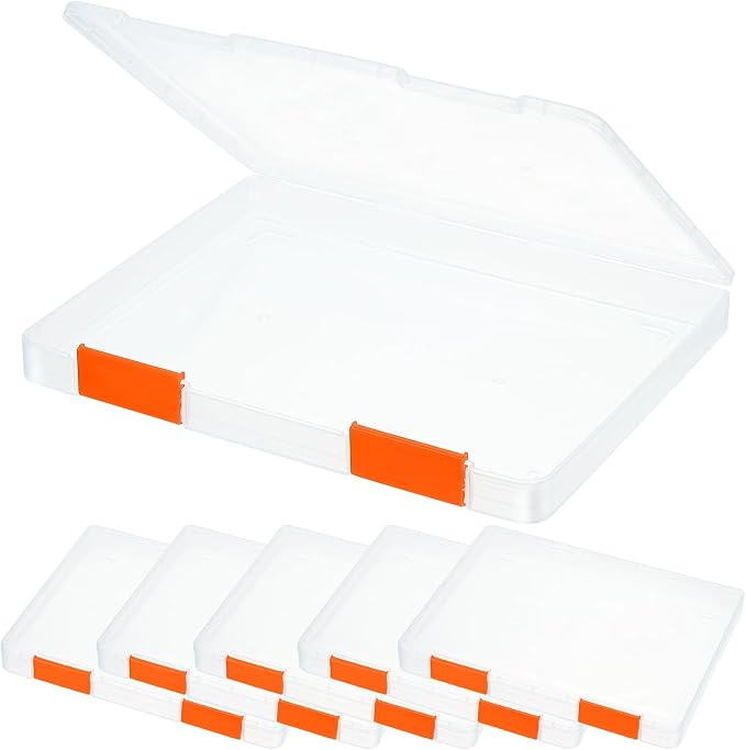 PATIKIL Clear A4 File Portable Project Case with Buckle Plastic Storage Box for 8.5" x 11" Letter Paper Scrapbook Paper Storage Case, 6Pcs, 12.4"x9.8"x1.2", Orange