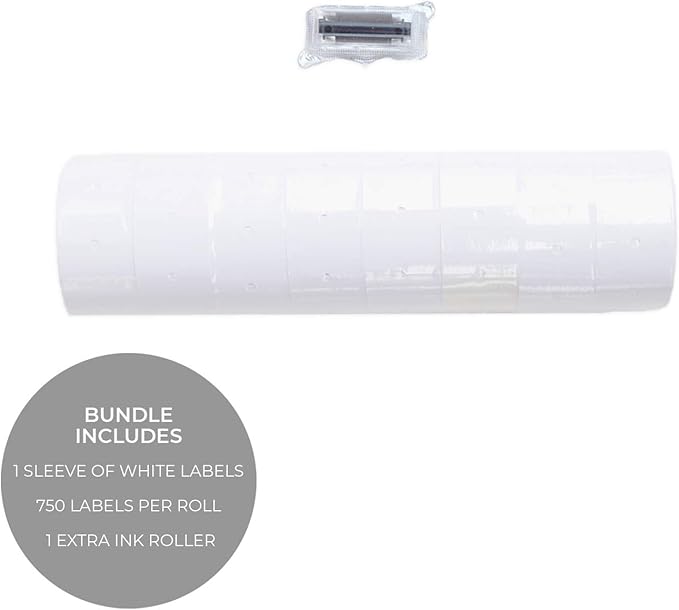 2-Line White Labels for SBLabeler Price and Date Guns / 6000 Two Line Blank Labels/Black Ink Roller Included