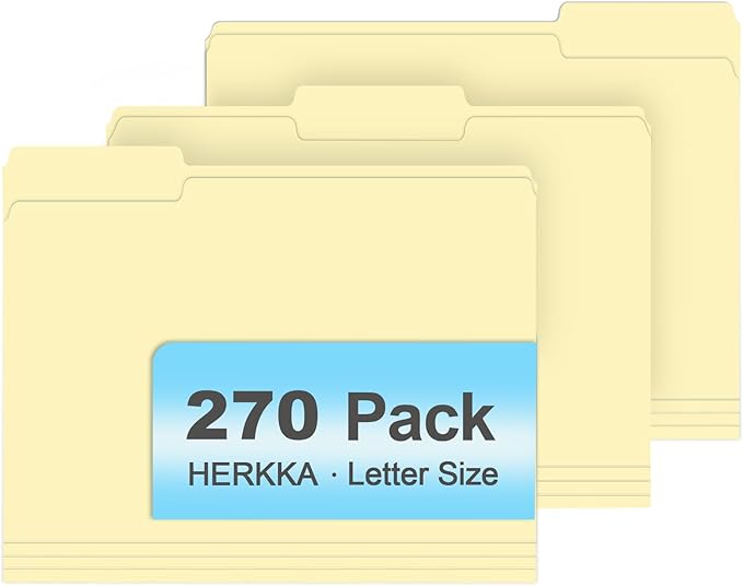 Manila Folders, HERKKA 270 Pack 1/3 Cut Tab File Folders, Manila Folders 8.5 x 11 Designed for Office and Classroom Use, Letter Size