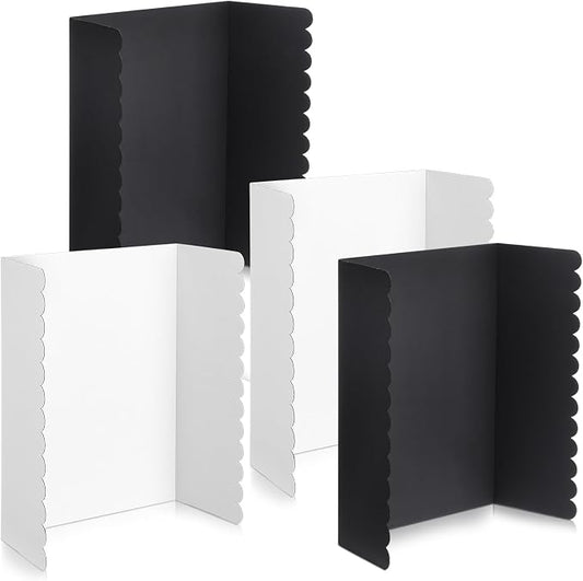 Mooliwe 4 Pack 21" x 14" Black White Trifold Poster Board, Small Tri Fold Boards Foldable Corrugated Business Presentation Display Paper Boards for Science Fair Events, School Projects, Exhibitions